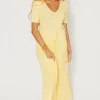 Discount Worth Collective Oakley Ribbed Maxi Dress in Light Yellow - Bump Friendly