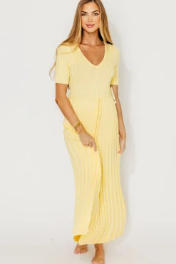 Discount Worth Collective Oakley Ribbed Maxi Dress in Light Yellow - Bump Friendly