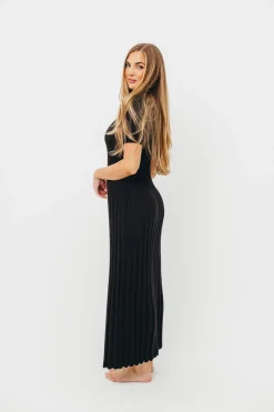 Online Worth Collective Oakley Ribbed Maxi Dress in Black - Bump Friendly
