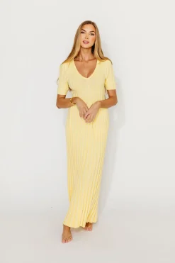 Discount Worth Collective Oakley Ribbed Maxi Dress in Light Yellow - Bump Friendly