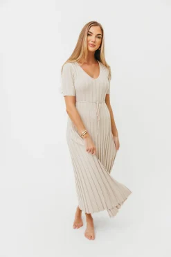 Sale Worth Collective Oakley Ribbed Maxi Dress in Dusty Taupe - Bump Friendly