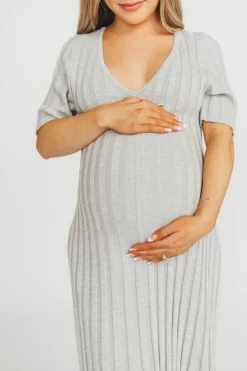 Best Worth Collective Oakley Ribbed Maxi Dress in Heather Grey -Bump Friendly