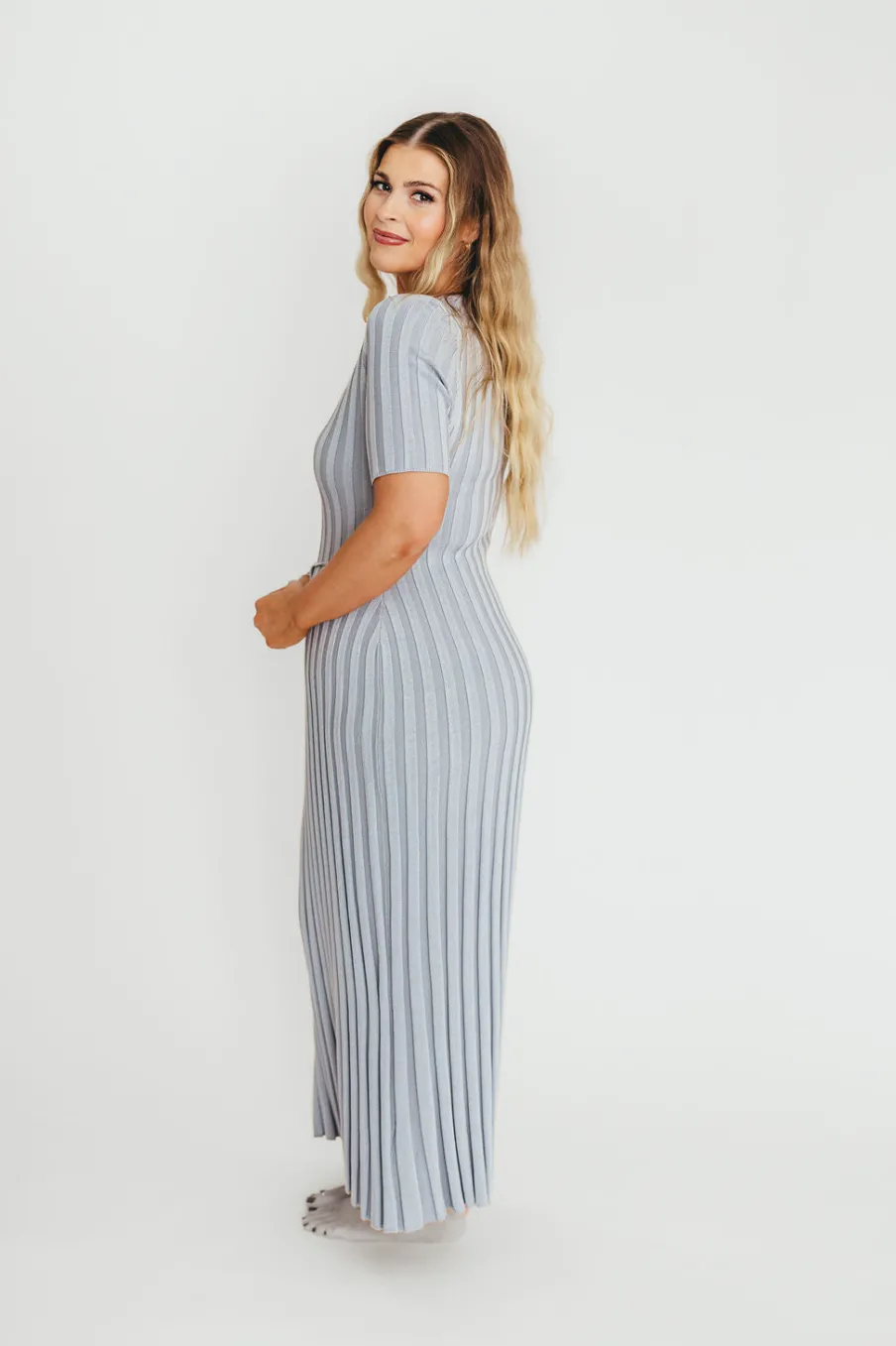 Sale Worth Collective Oakley Ribbed Maxi Dress in Light Blue - Bump Friendly