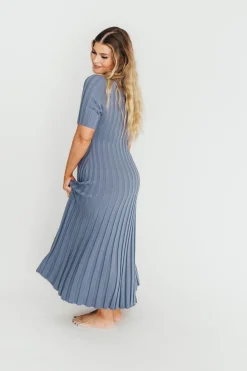 Hot Worth Collective Oakley Ribbed Maxi Dress in Dusty Blue - Bump Friendly