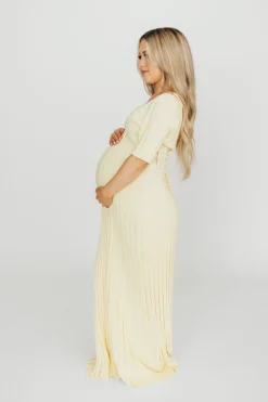 Discount Worth Collective Oakley Ribbed Maxi Dress in Light Yellow - Bump Friendly