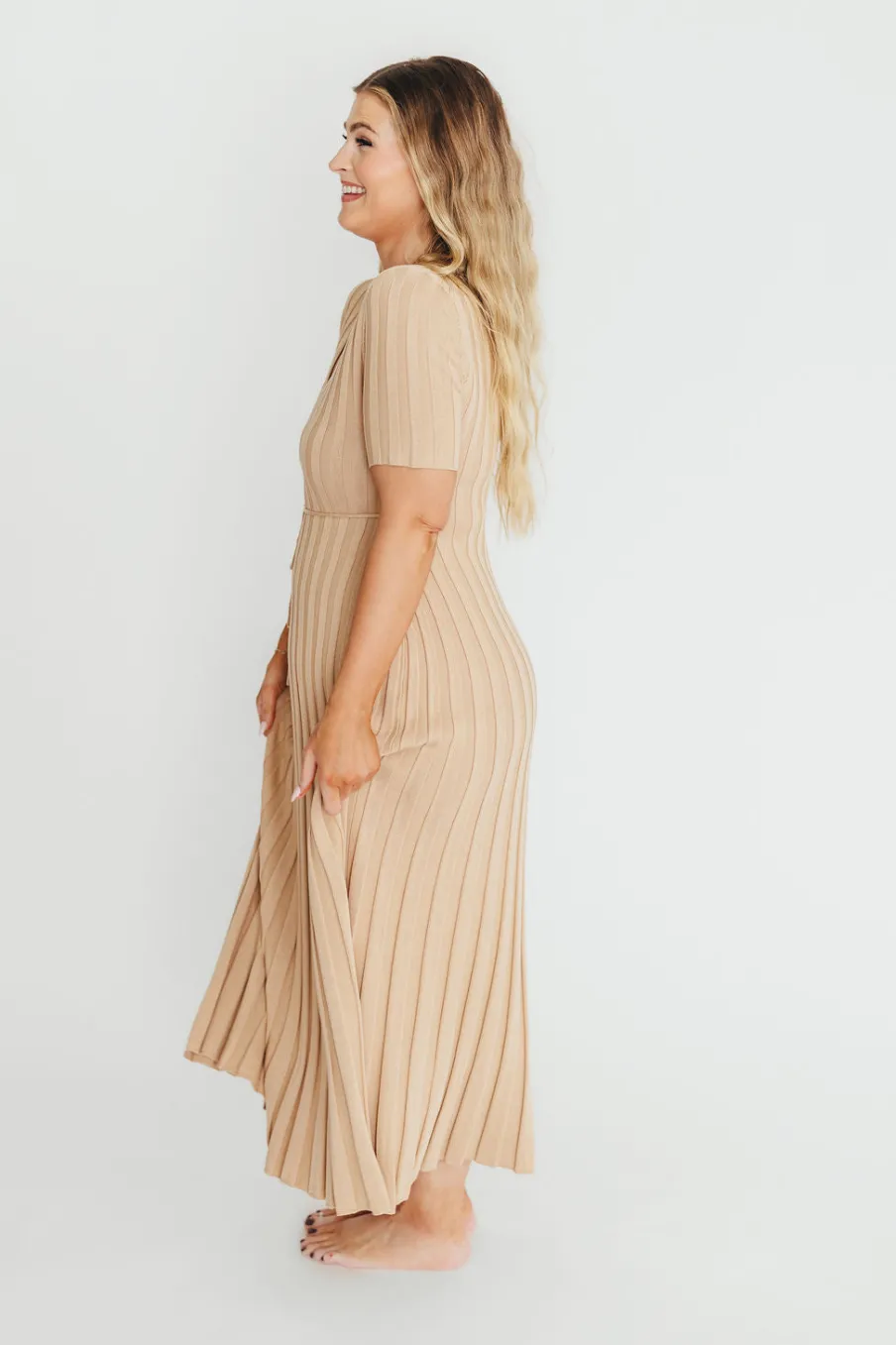 Online Worth Collective Oakley Ribbed Maxi Dress in Taupe - Bump Friendly