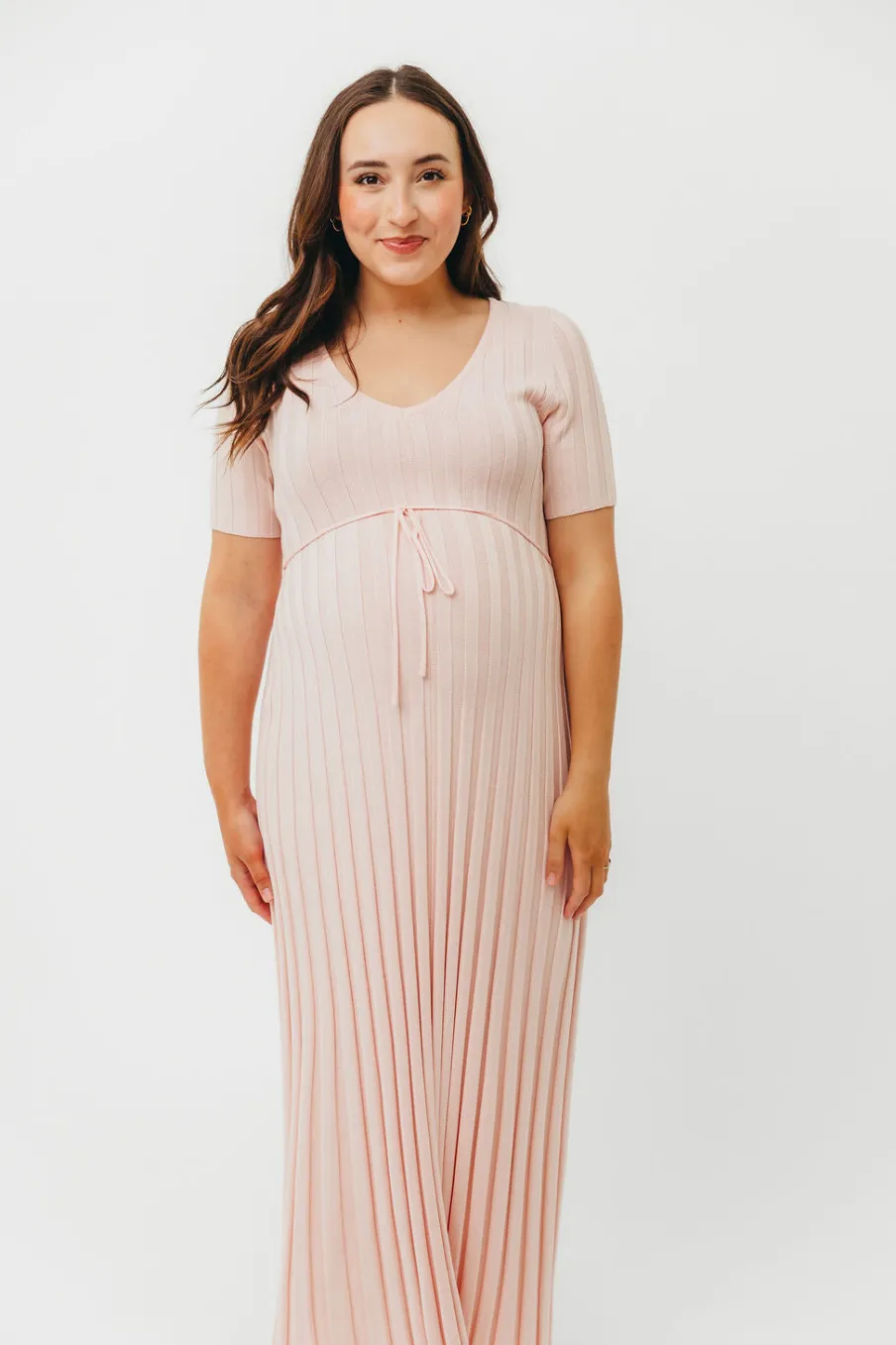 Fashion Worth Collective Oakley Ribbed Maxi Dress in Light Pink - Bump Friendly