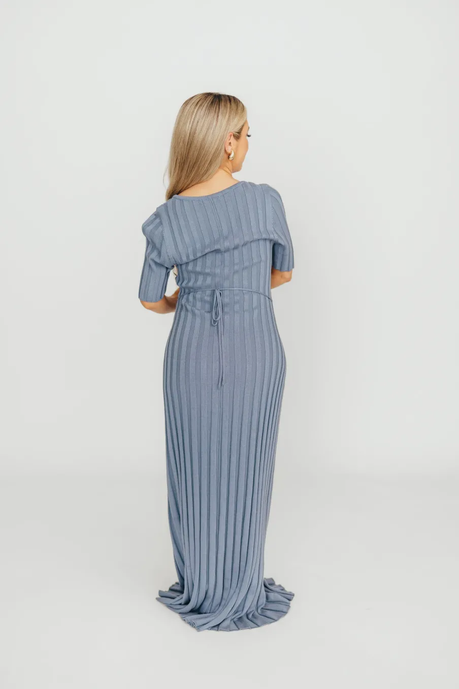 Hot Worth Collective Oakley Ribbed Maxi Dress in Dusty Blue - Bump Friendly