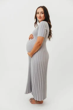 Sale Worth Collective Oakley Ribbed Maxi Dress in Light Blue - Bump Friendly