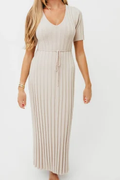 Sale Worth Collective Oakley Ribbed Maxi Dress in Dusty Taupe - Bump Friendly