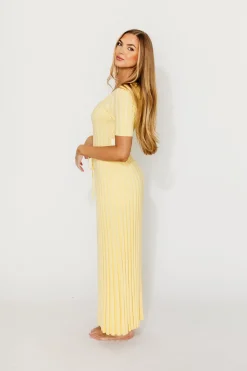 Discount Worth Collective Oakley Ribbed Maxi Dress in Light Yellow - Bump Friendly