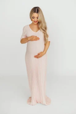 Fashion Worth Collective Oakley Ribbed Maxi Dress in Light Pink - Bump Friendly