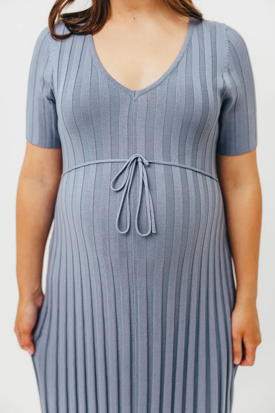 Hot Worth Collective Oakley Ribbed Maxi Dress in Dusty Blue - Bump Friendly