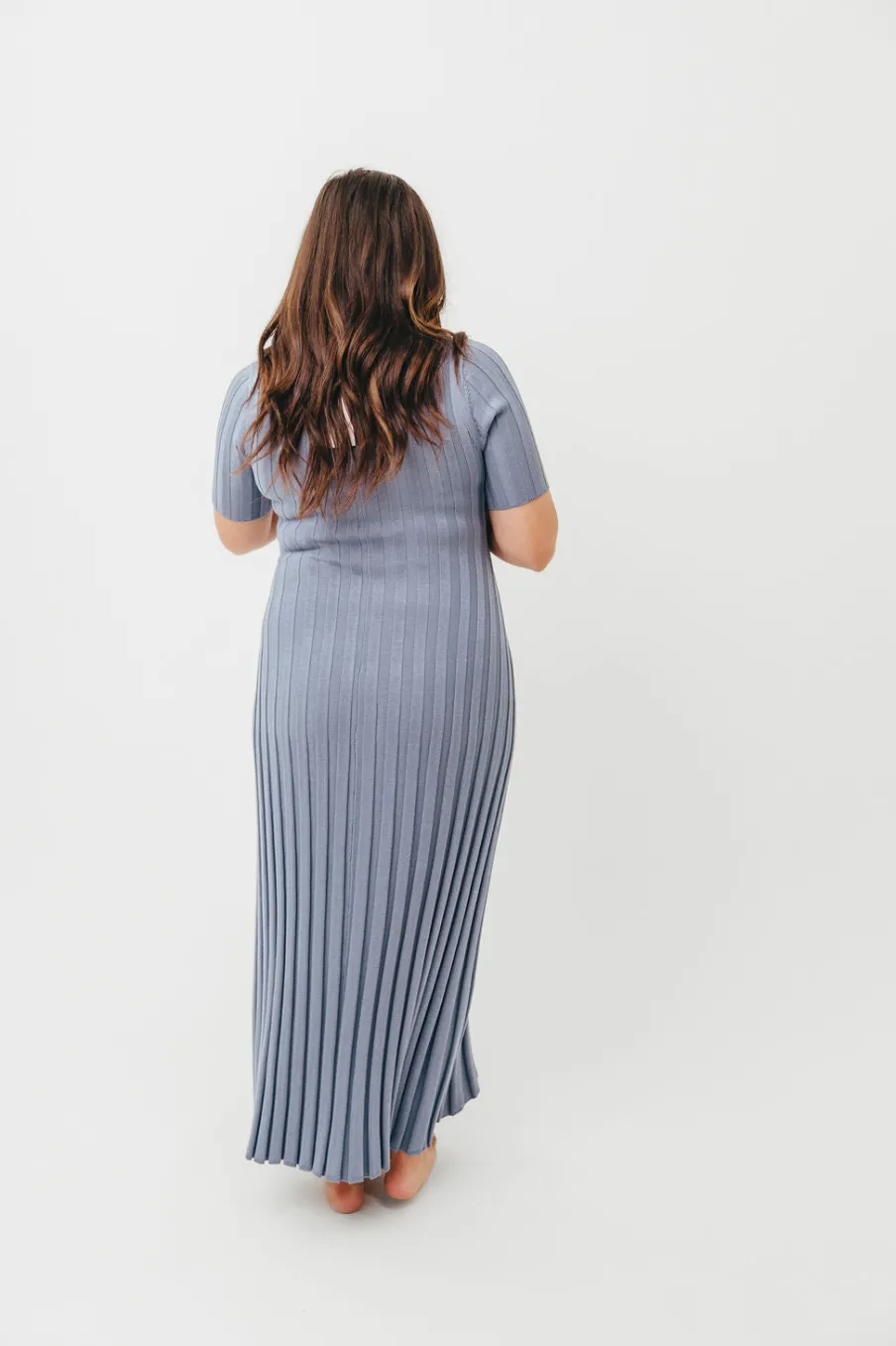 Hot Worth Collective Oakley Ribbed Maxi Dress in Dusty Blue - Bump Friendly