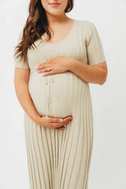 New Worth Collective Oakley Ribbed Maxi Dress in Dusty Lime - Bump Friendly