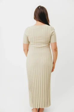 New Worth Collective Oakley Ribbed Maxi Dress in Dusty Lime - Bump Friendly
