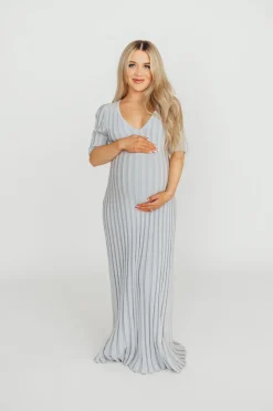 Sale Worth Collective Oakley Ribbed Maxi Dress in Light Blue - Bump Friendly