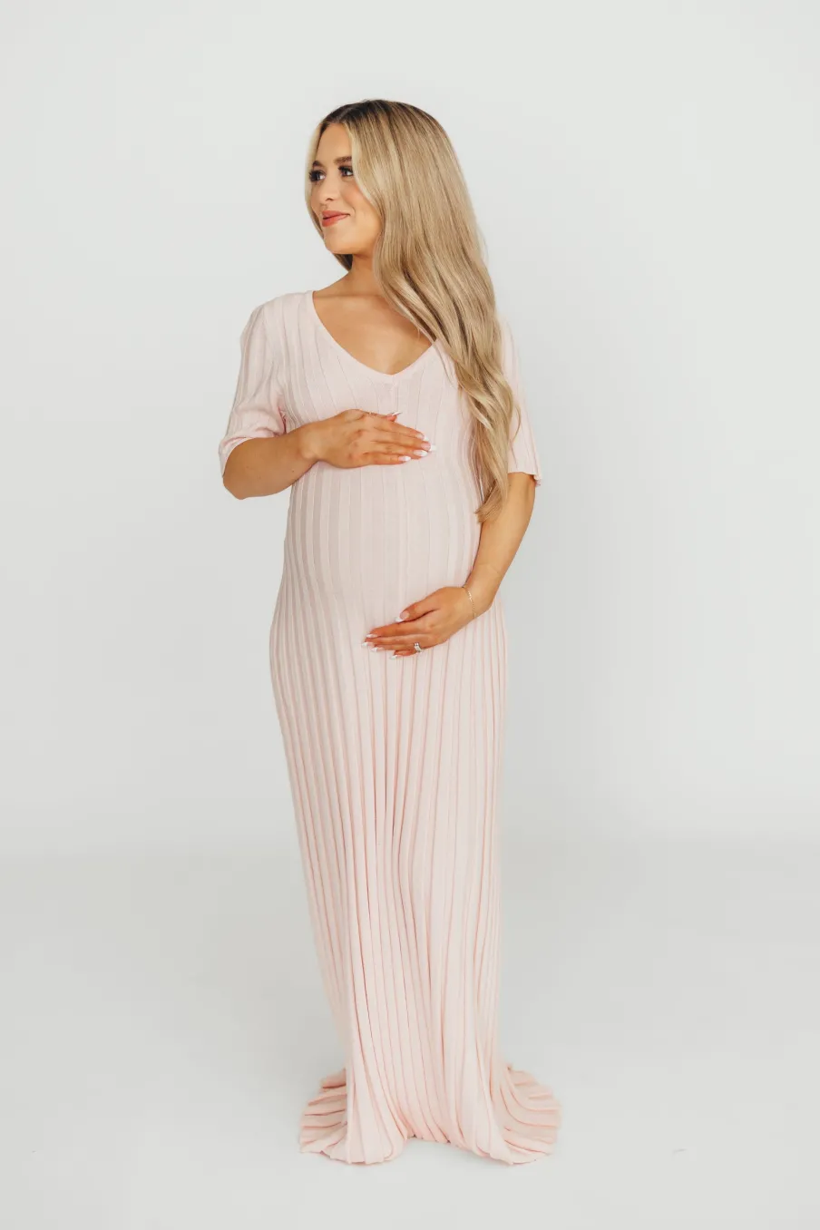 Fashion Worth Collective Oakley Ribbed Maxi Dress in Light Pink - Bump Friendly