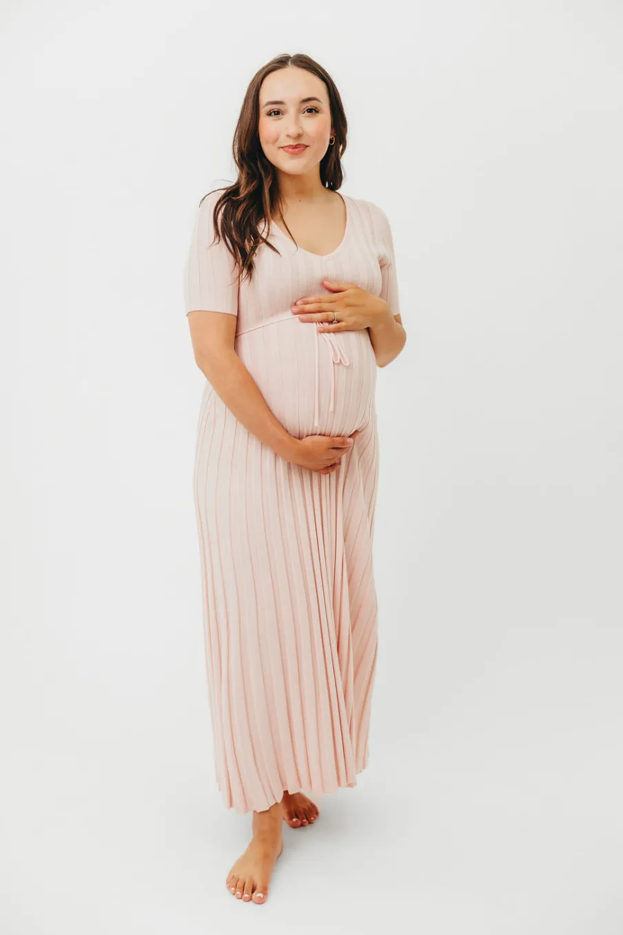 Fashion Worth Collective Oakley Ribbed Maxi Dress in Light Pink - Bump Friendly