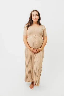 Online Worth Collective Oakley Ribbed Maxi Dress in Taupe - Bump Friendly