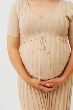 Online Worth Collective Oakley Ribbed Maxi Dress in Taupe - Bump Friendly