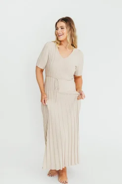 Sale Worth Collective Oakley Ribbed Maxi Dress in Dusty Taupe - Bump Friendly
