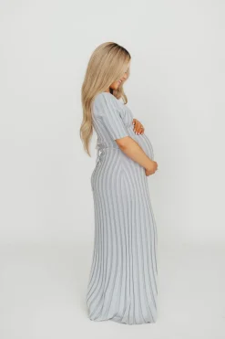 Sale Worth Collective Oakley Ribbed Maxi Dress in Light Blue - Bump Friendly