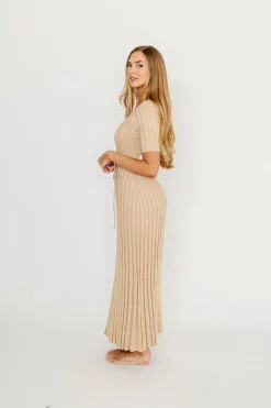 Online Worth Collective Oakley Ribbed Maxi Dress in Taupe - Bump Friendly