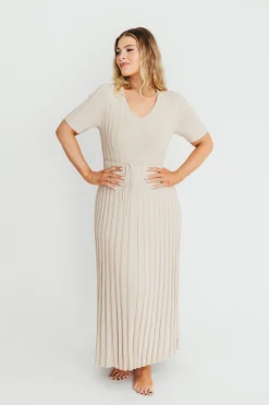 Sale Worth Collective Oakley Ribbed Maxi Dress in Dusty Taupe - Bump Friendly