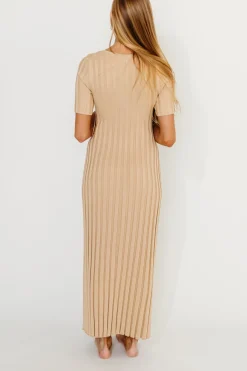 Online Worth Collective Oakley Ribbed Maxi Dress in Taupe - Bump Friendly