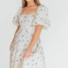 Outlet Worth Collective Olivia 100% Cotton Floral Printed Midi Dress in Ivory