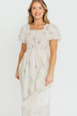 Clearance Worth Collective Paisley Smocked Midi Dress in Multi Floral