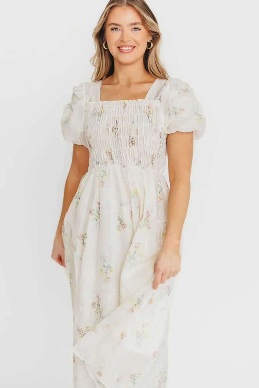 Clearance Worth Collective Paisley Smocked Midi Dress in Multi Floral