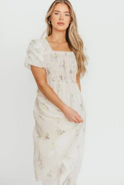 Clearance Worth Collective Paisley Smocked Midi Dress in Multi Floral