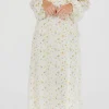 Online Worth Collective Parker Smocked Maxi Dress with Puffed Sleeves in Ivory/Yellow - Bump F