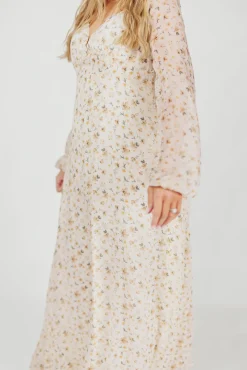 Online Worth Collective Parker Smocked Maxi Dress with Puffed Sleeves in Ivory/Yellow - Bump F