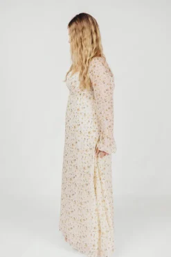 Online Worth Collective Parker Smocked Maxi Dress with Puffed Sleeves in Ivory/Yellow - Bump F