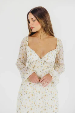 Online Worth Collective Parker Smocked Maxi Dress with Puffed Sleeves in Ivory/Yellow - Bump F