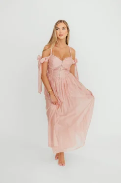 Hot Worth Collective Paulina Sleeveless Sweetheart Midi Dress in Vintage Rose