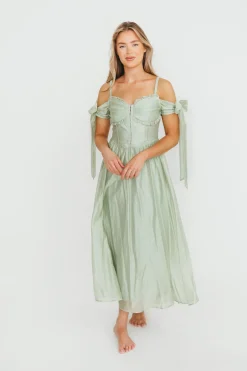 Outlet Worth Collective Paulina Sleeveless Sweetheart Midi Dress in Light Sage