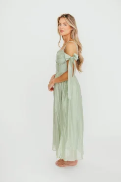 Outlet Worth Collective Paulina Sleeveless Sweetheart Midi Dress in Light Sage