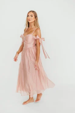 Hot Worth Collective Paulina Sleeveless Sweetheart Midi Dress in Vintage Rose