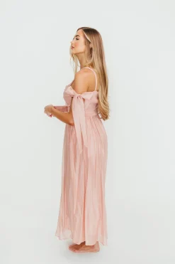 Hot Worth Collective Paulina Sleeveless Sweetheart Midi Dress in Vintage Rose