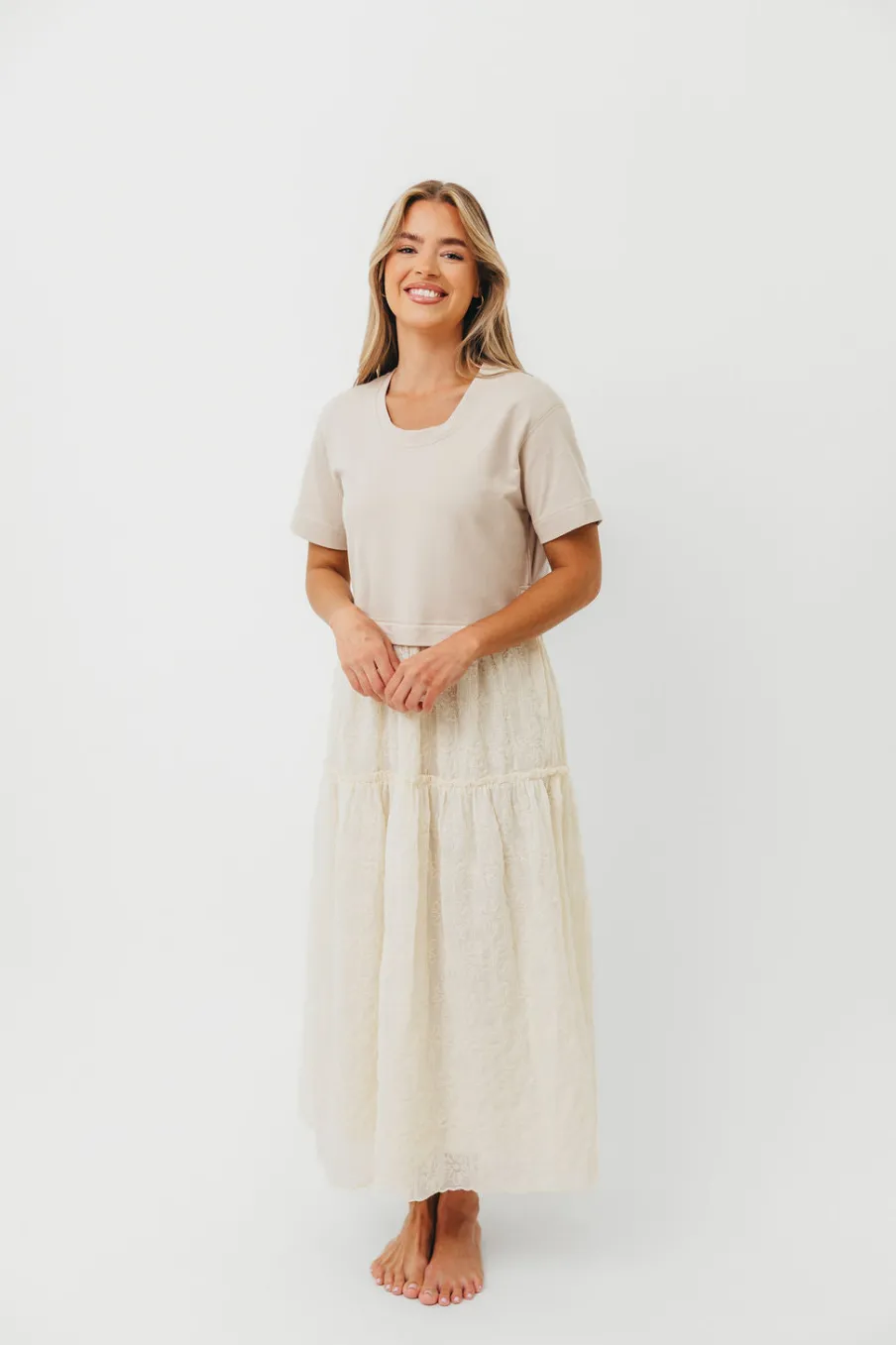 New Worth Collective Peggy Layered Lace Dress with Tee Overlay in Oatmeal