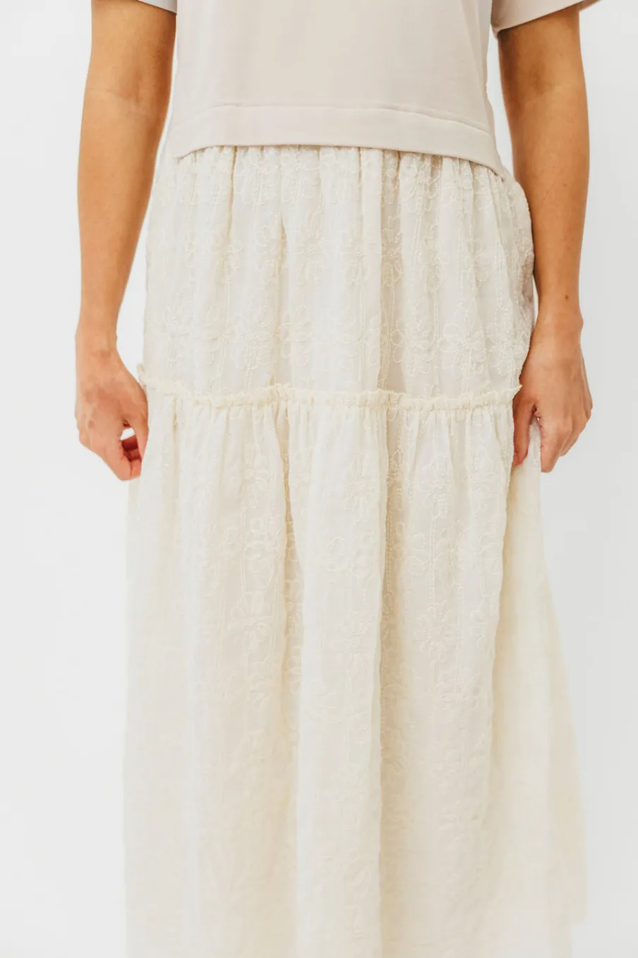 New Worth Collective Peggy Layered Lace Dress with Tee Overlay in Oatmeal