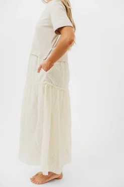 New Worth Collective Peggy Layered Lace Dress with Tee Overlay in Oatmeal