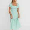 Fashion Worth Collective Penny Puff Sleeve Ruffle Midi Dress in Mint
