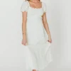 Sale Worth Collective Penny Puff Sleeve Ruffle Midi Dress in Cream
