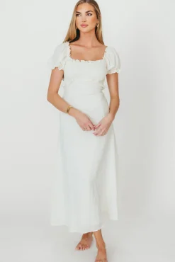 Sale Worth Collective Penny Puff Sleeve Ruffle Midi Dress in Cream