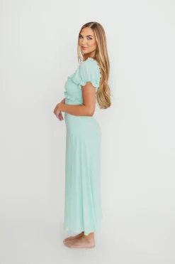 Fashion Worth Collective Penny Puff Sleeve Ruffle Midi Dress in Mint